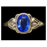 10K Rose gold vintage bezel set oval cut blue