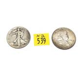 x2- Half dollars, 90% silver, -x2 half dollars,