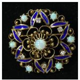 14K Yellow gold pin/pendant with opals, round cut