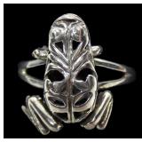 Sterling silver articulated frog ring, size 6