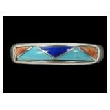 Sterling silver band ring with turquoise, coral