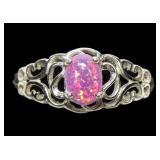 Sterling silver lab pink opal ring in lattice