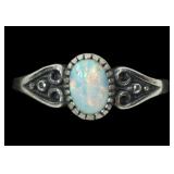 Sterling silver dentil set lab fire opal ring,