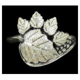 Sterling silver leaf and berries design ring,