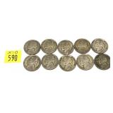 x10- War nickels, 35% silver, -x10 nickels,