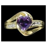 10K Yellow gold heart shape cut amethyst ring in