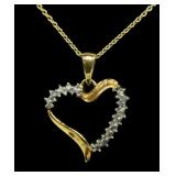 Sterling silver gold wash diamond heart pendant