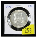 1951 Franklin half dollar, gem BU