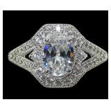 Sterling silver oval cut CZ cocktail ring, size 12