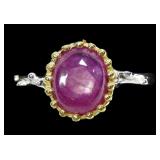 Sterling silver cabochon ruby ring with gold wash