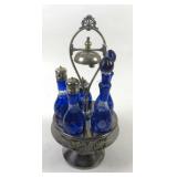 Rogers Triple Plate, silver plate, cobalt blue
