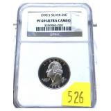 1998-S silver quarter, NGC slab certified PF-69