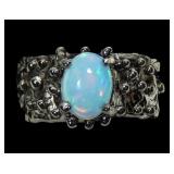 Rhodium plated prong set cabochon opal band