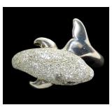 Sterling silver wraparound figural dolphin ring