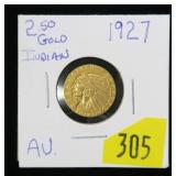 1927 $2.50 Gold Indian Quarter Eagle, AU
