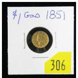 1851 $1 Gold Liberty dollar