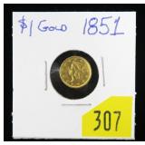 1851 $1 Gold Liberty dollar