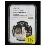 1986-S Statue of Liberty Proof dollar, NGC slab