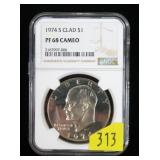 1974-S Eisenhower clad Proof dollar, NGC slab