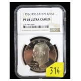 1976-S T-2 Eisenhower clad Proof dollar, NGC slab