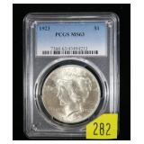 1923 Peace dollar, PCGS slab certified MS-63