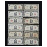 x12- $2 red seal notes, series of 1953,