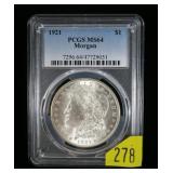 1921 Morgan dollar, PCGS slab certified MS-64