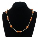 14K Yellow gold and coral bead 16" necklace,