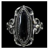 Sterling silver dentil set hematite ring, new,