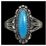 Sterling silver dentil set turquoise ring with