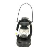 Vintage lantern with clear glass globe marked
