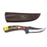 Custom handmade knife with embossed leather