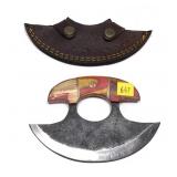 Custom handmade Alaskan Ulu knife with embossed