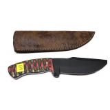 Custom handmade knife with embossed leather