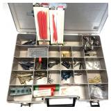 Lot: plastic case with assorted archery parts