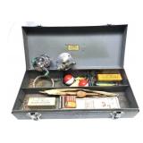 Vintage Justus metal tool box with vintage