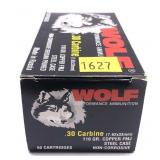 Box of .30 Carbine 110-grain copper FMJ Wolf