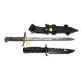 Lot, survival knife with sheath and bayonet