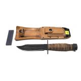Camilus bowie knife with leather sheath and