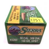Box of .30 Cal. (.308") 168-grain HPBT Sierra