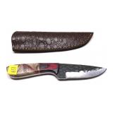 Custom handmade knife with embossed leather