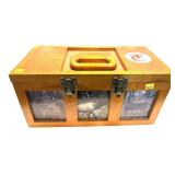 Lot, wooden ammo box with accessories includes