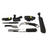Lot, 4 assorted tactical knives with sheaths
