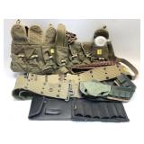 Lot: Assorted web gear, military gear and oil can