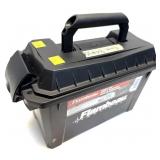 Plastic ammo can of 9mm Luger cartridge cases