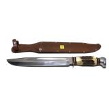 German stag handle hunting knife with leather