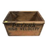 Peters Wooden ammo crate, 14.5" x 10" x 8.5" H.