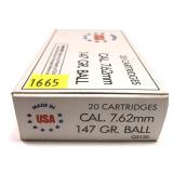 Box of 7.62 147-grain Ball Olin cartridges, 20