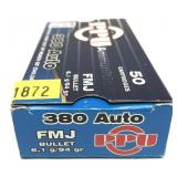Box of .380 Auto 94-grain FMJ PPU cartridges,