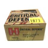 Box of 9mm Luger 115-grain FTX Hornady cartridges,